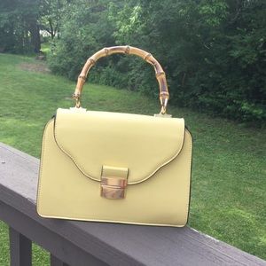 Soft Yellow Purse w/ Bamboo Handle